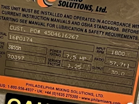 Philadelphia Mixer Type 3855M Rated 7.5HP New Storeroom Spare