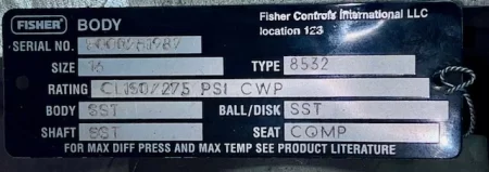 16″ Fisher 8532 Butterfly Valve