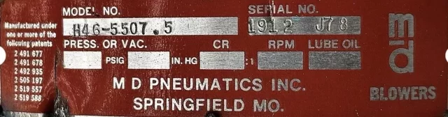 Kinney Tuthill 5507-H46 Positive Displacement Rotary Blower